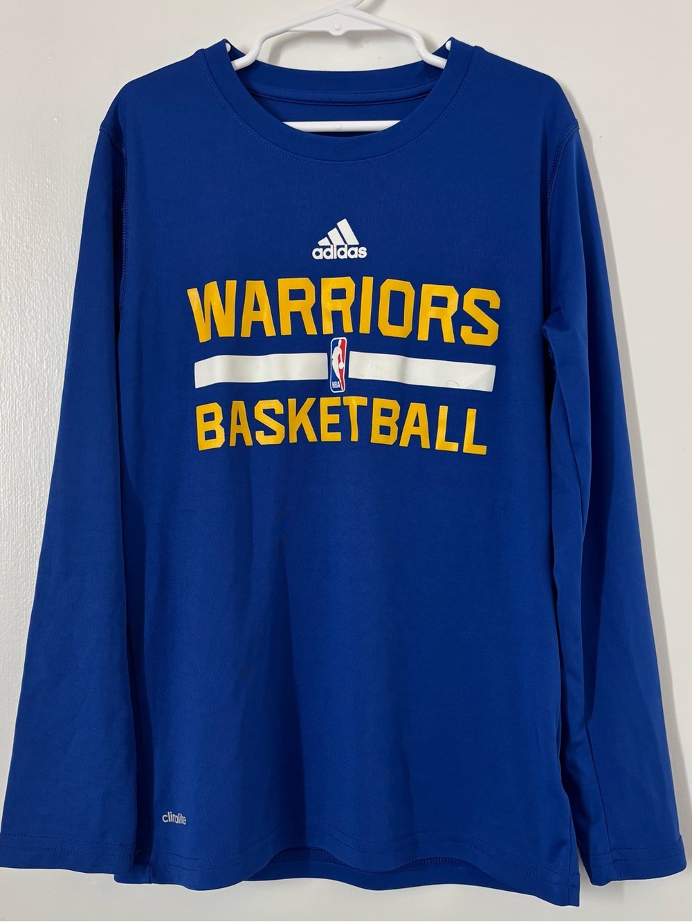 NBA Golden State Warriors Blue Adidas Long Sleeve Shirt Boy 6-7